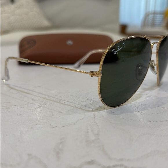 RAY-BAN RB3025 Original Polarized Aviator Sunglasses Gold fram Green Lenses - Picture 11 of 11